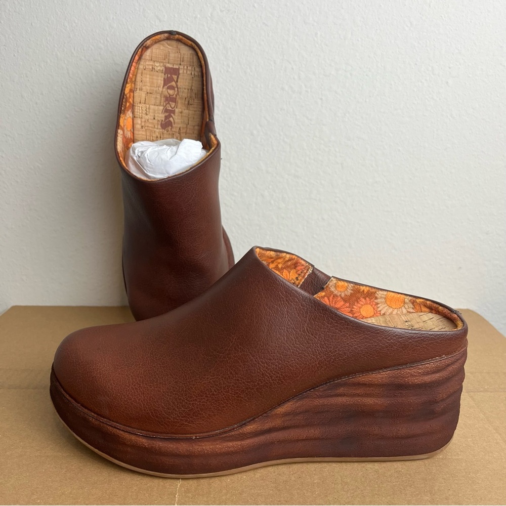 KORKS Kork-Ease Mallory Comfort Wedge Slip On Clogs Brown Faux Leather Size 9